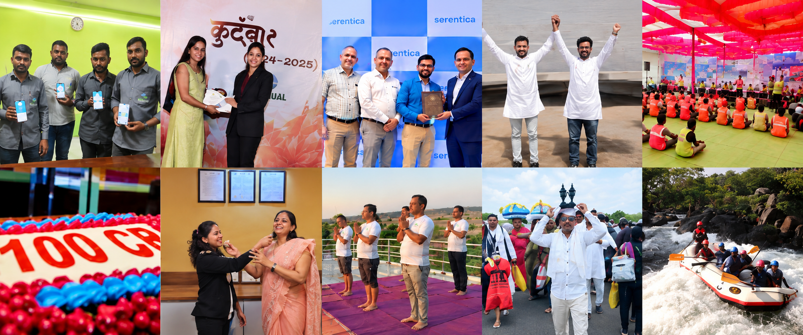 Our culture and strength: safety awareness, annual awards, client recognition, Independence Day, training programs, milestones, Women's Day, yoga sessions, festival celebrations and refreshing trips