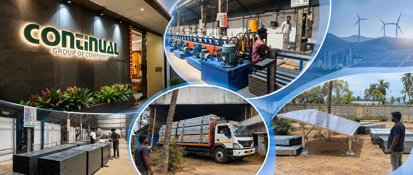 Continual's manufacturing operations, section profiling line and solar mounting structures